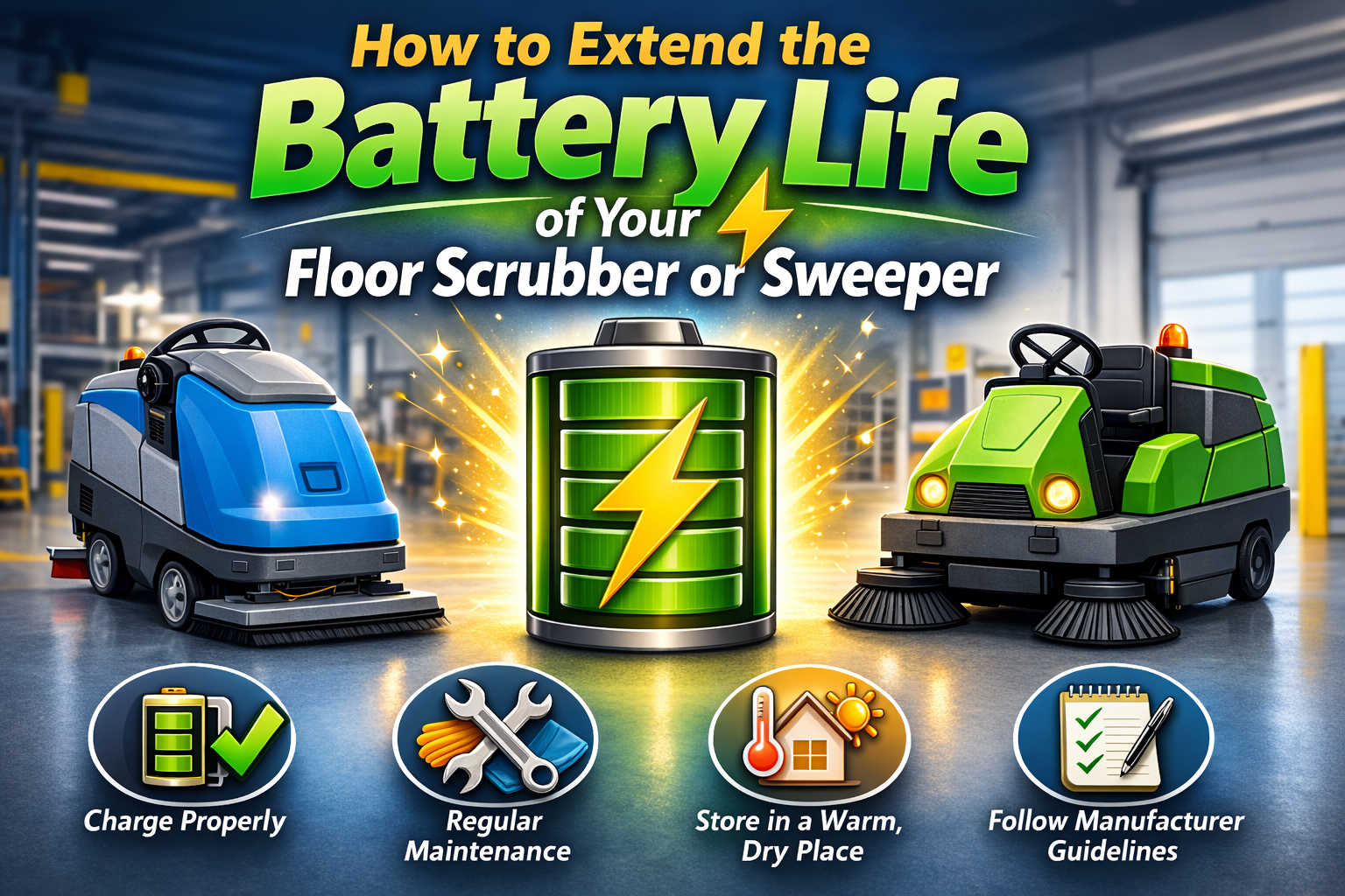 How to Extend the Battery Life of Your Floor Scrubber or Sweeper