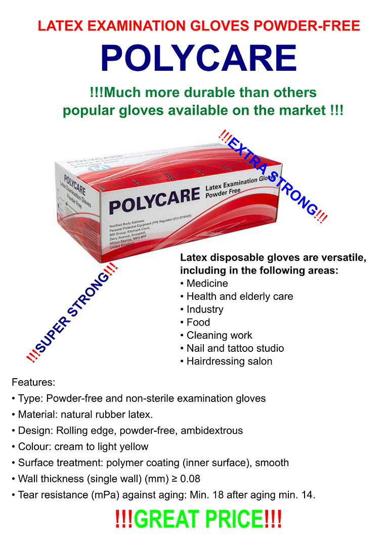 LATEX EXAMINATION GLOVES POWDER-FREE