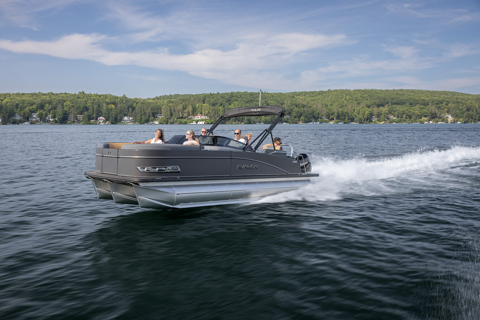 Avalon pontoon boat on the water