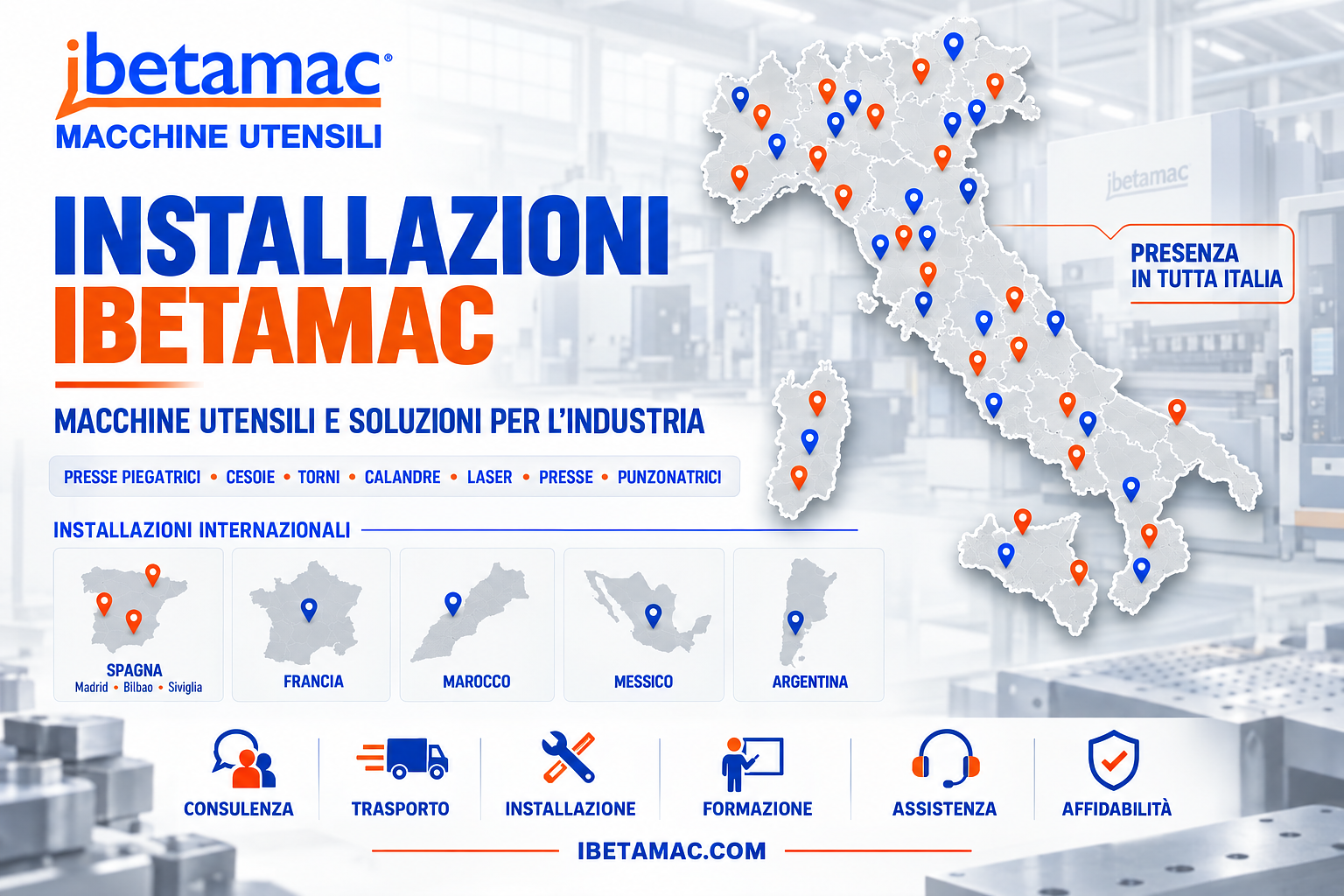 Installazioni IBETAMAC: macchine industriali in Italia e all’estero