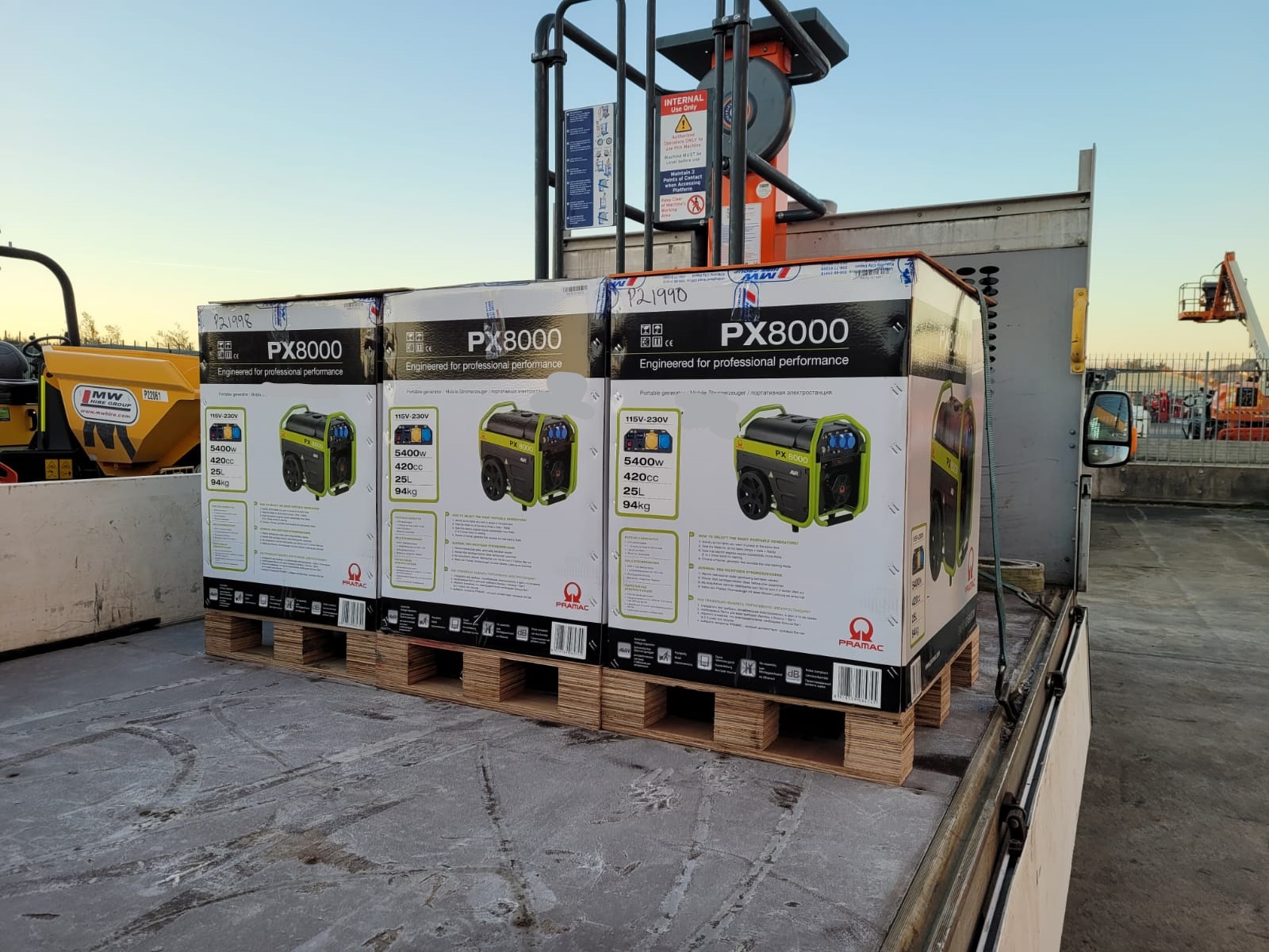 3x New Pramac PX8000 Petrol Domestic Generator and a New JLG ECOLIFT SOLD.... being delivered to customers in Co. Cork 