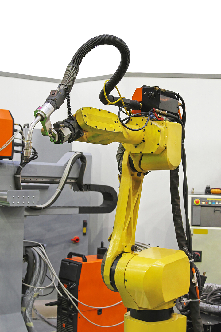Fanuc robot with weld torch, part of our refurbished equipment inventory