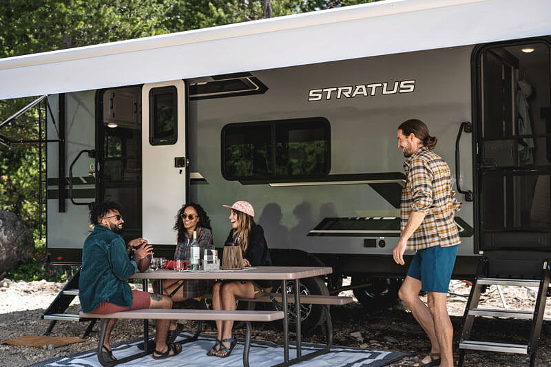 Venture RV Stratus travel trailer at a campsite