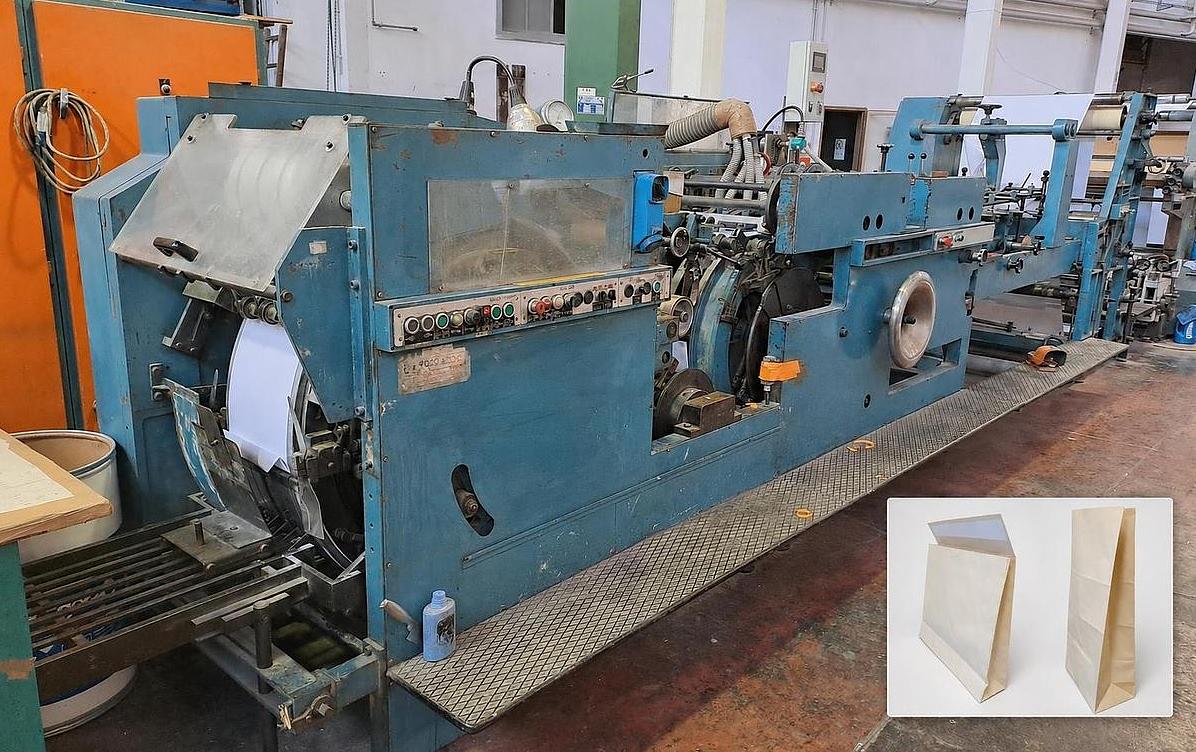 Used Holweg Rotablok SOS Paper Bag Machine with Flap, Adhesive Strip and 3-Colour Flexo