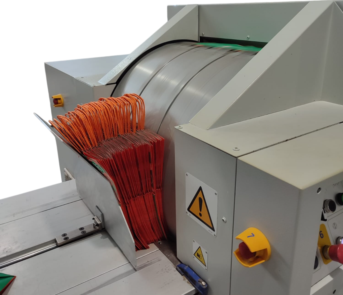 Reel-fed Square bottom (SOS) paper bag making machines with twisted handles unit for sale at Mabv Machineries
