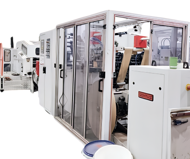 Reel-fed Square bottom (SOS) paper bag making machines with flat handles unit for sale at Mabv Machineries