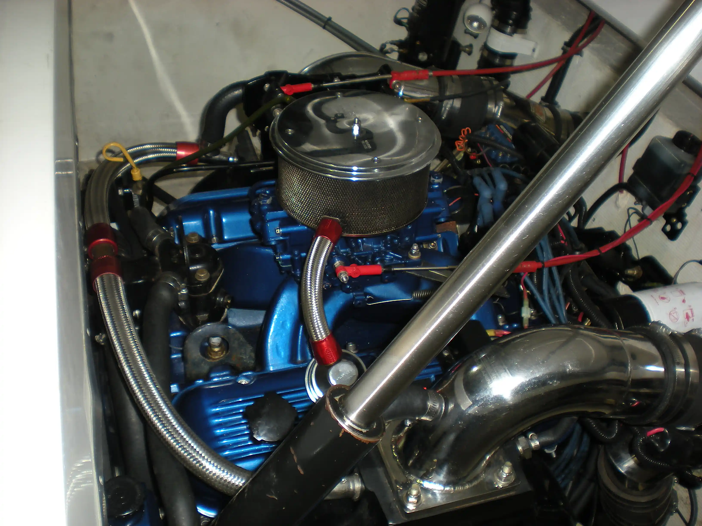 Engine bay during a motor rebuild at MC Marine