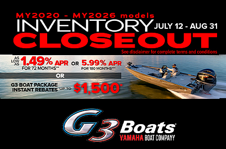 G3 Boats inventory closeout promotion banner