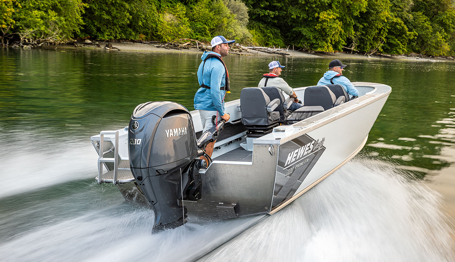 Hewes Craft Tiller boat powered by a Yamaha outboard