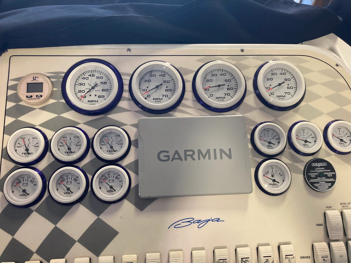 Instrument gauge panel checked during a break-in inspection at MC Marine