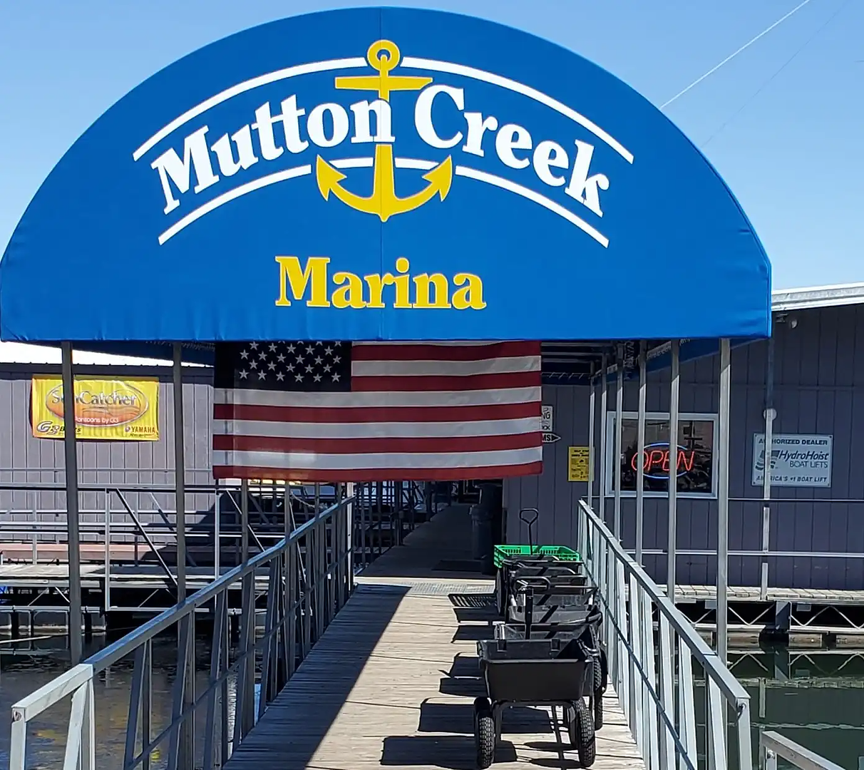Mutton Creek Marina dock entrance and store