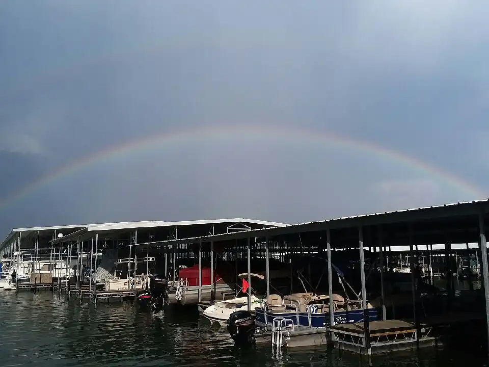 Rainbow over the boat docks at Mutton Creek Marina