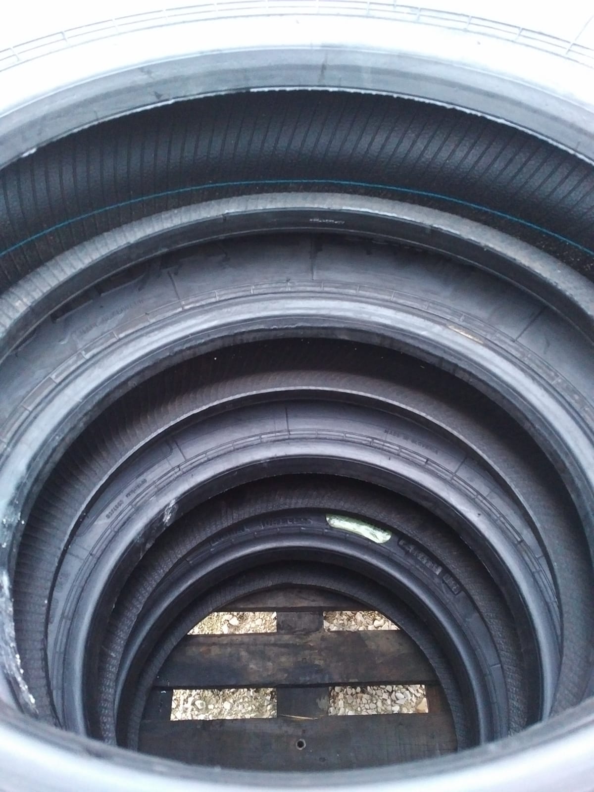 4 x 9.5R17.5 retread truck tyres ready for shipping to France.