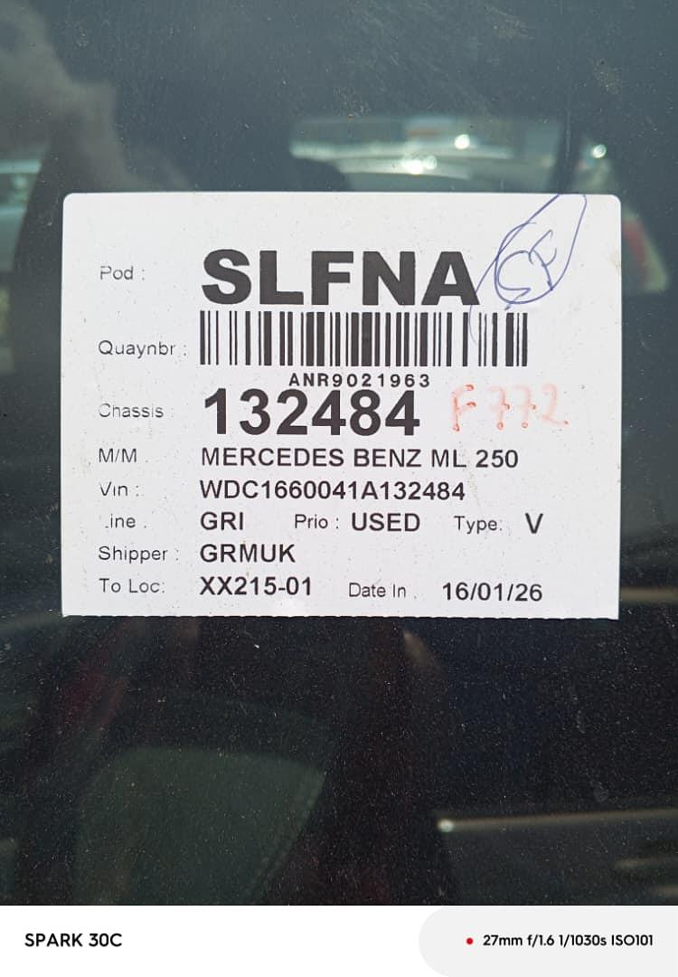 2012 Mercedes-Benz ML250 4MATIC Successfully Shipped to Freetown - Sierra Leone.
