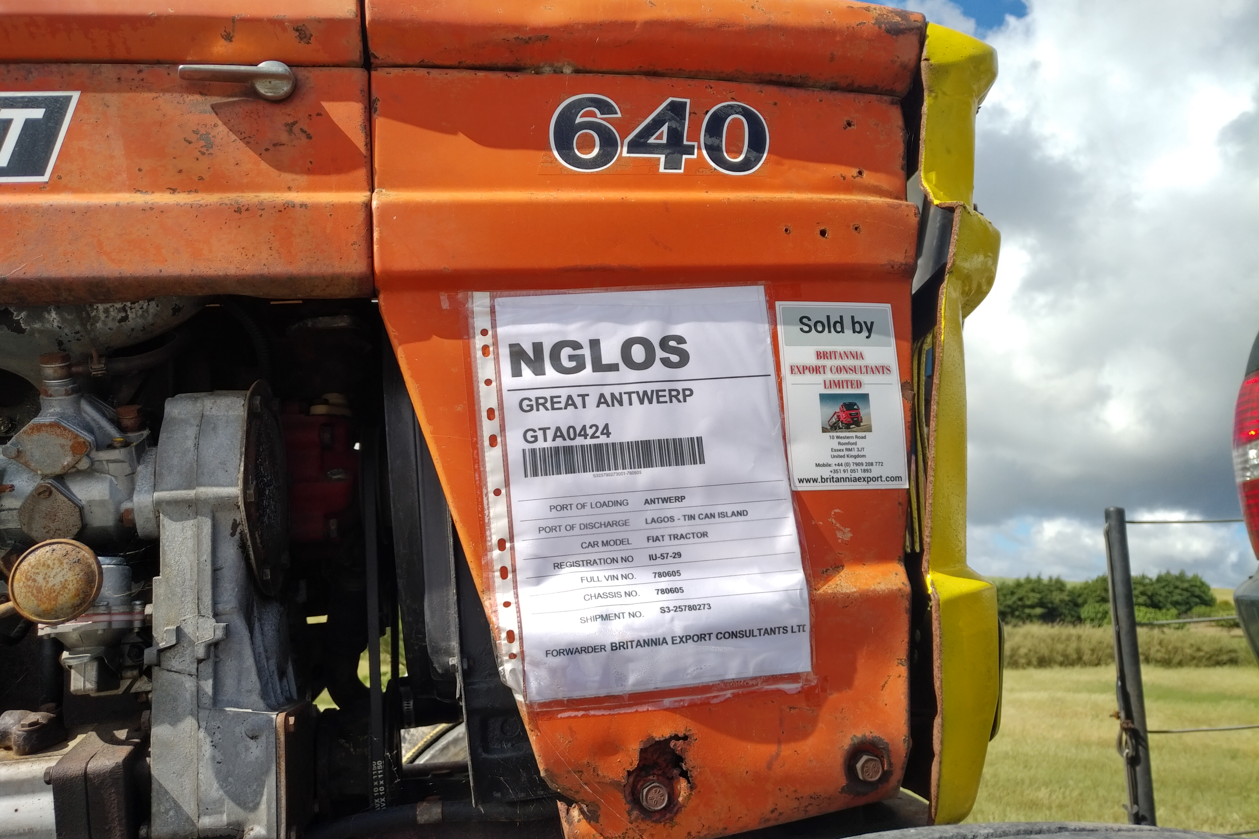 Transport of 1976 FIAT 640 farm tractor to Port. Shipping to Lagos - Nigeria.