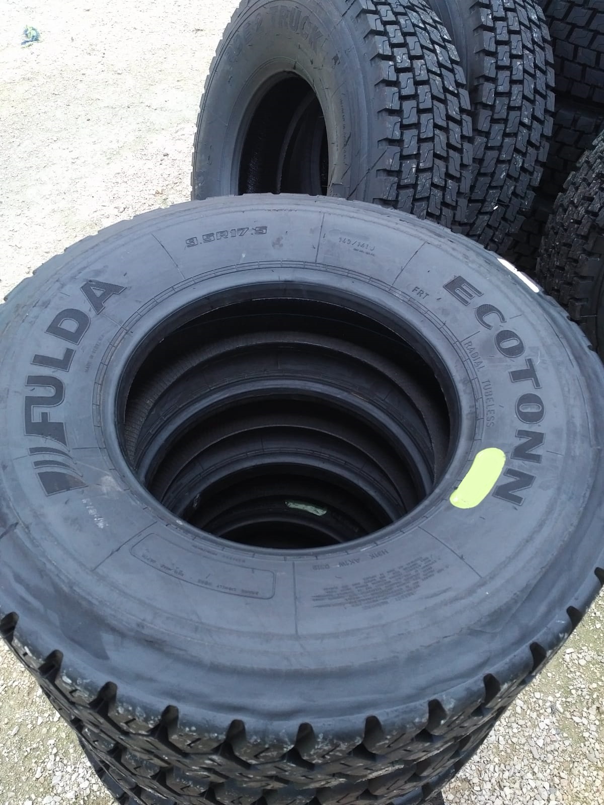 4 x 9.5R17.5 retread truck tyres ready for shipping to France.