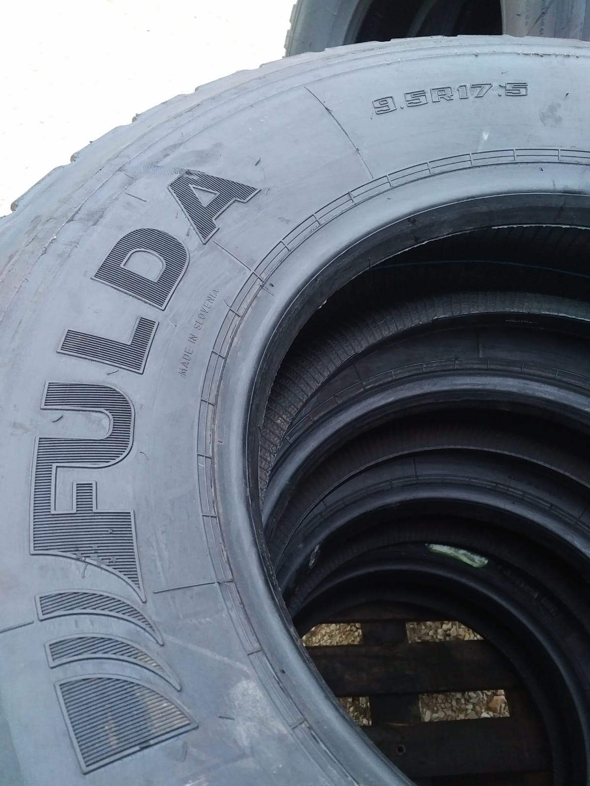 4 x 9.5R17.5 retread truck tyres ready for shipping to France.