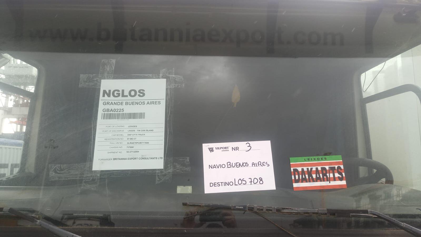 Grimaldi RoRo shipping of DAF CF 75.310 chassis cab truck loaded with Volvo FL7 tipper and two FIAT 640 farm tractors.