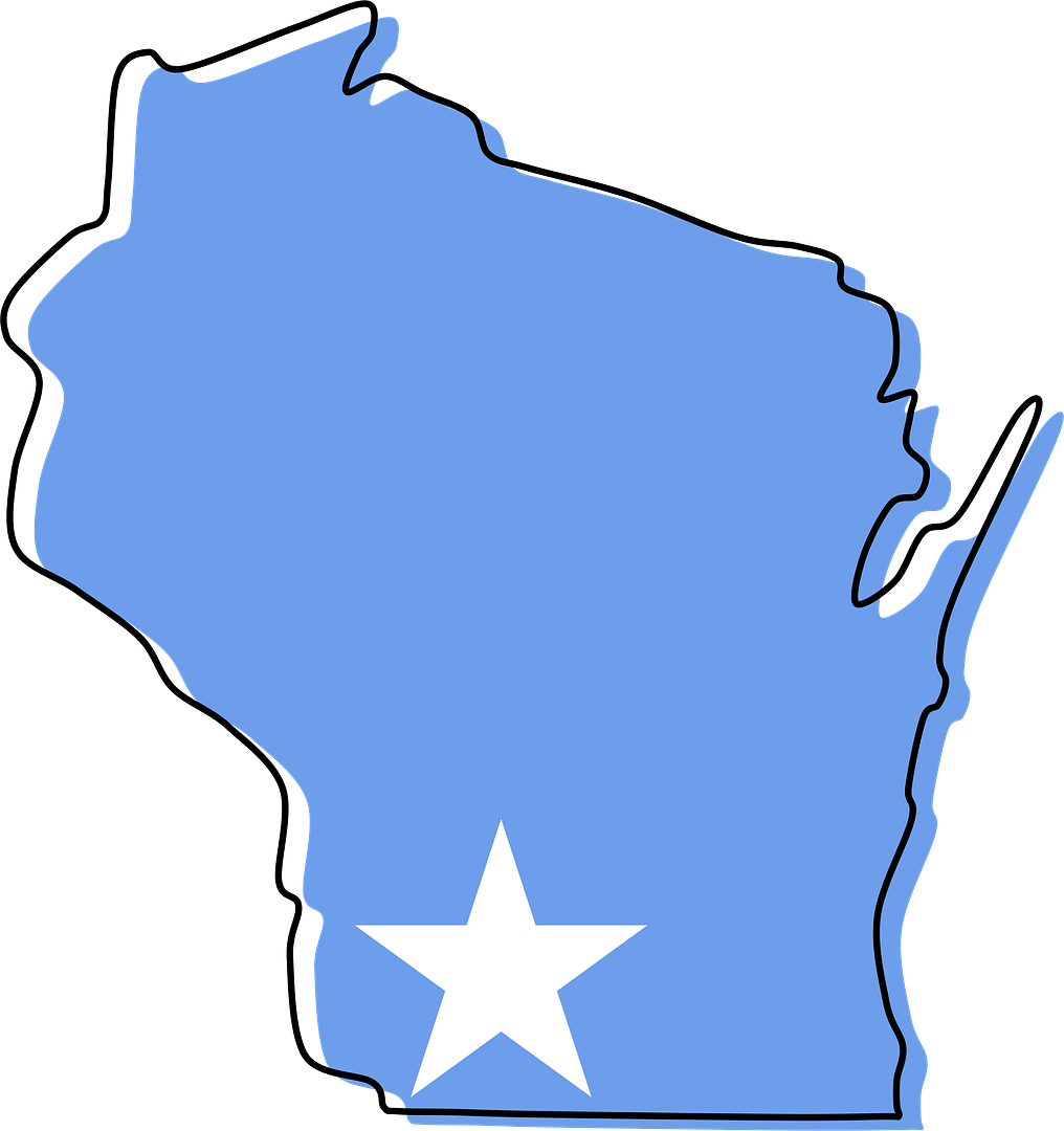 Wisconsin state outline with star marking Darlington Dairy Supply location in southwest Wisconsin
