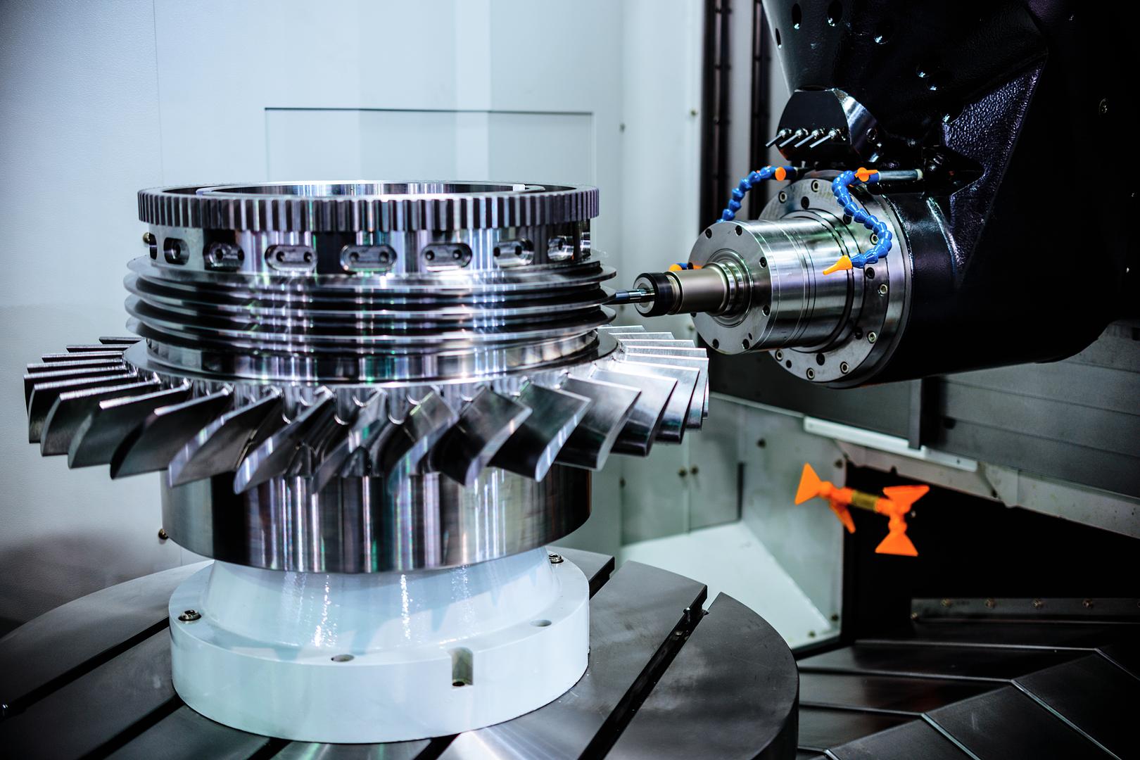 CNC machine cutting a precision part
