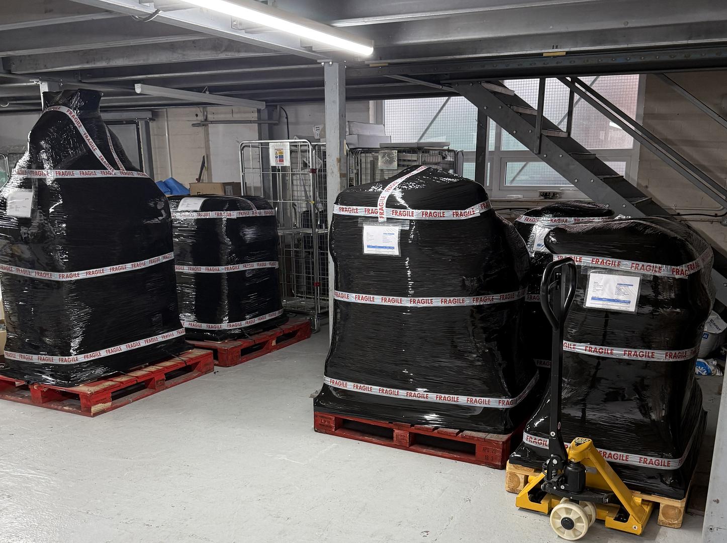 Equipment packed and loaded by the Hessen Medical team ahead of shipping.