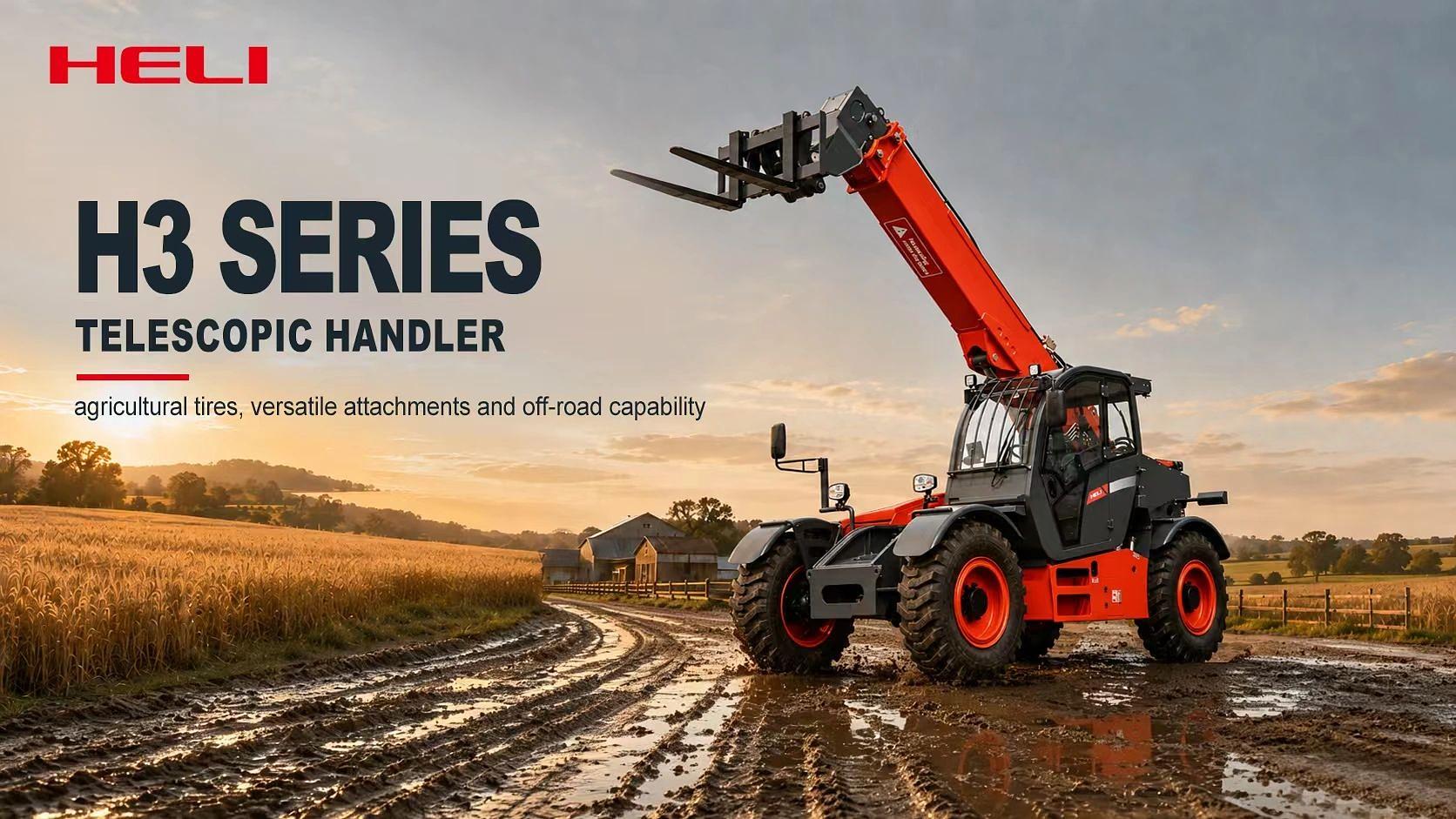 Heli H3 Series telescopic handler on a farm road