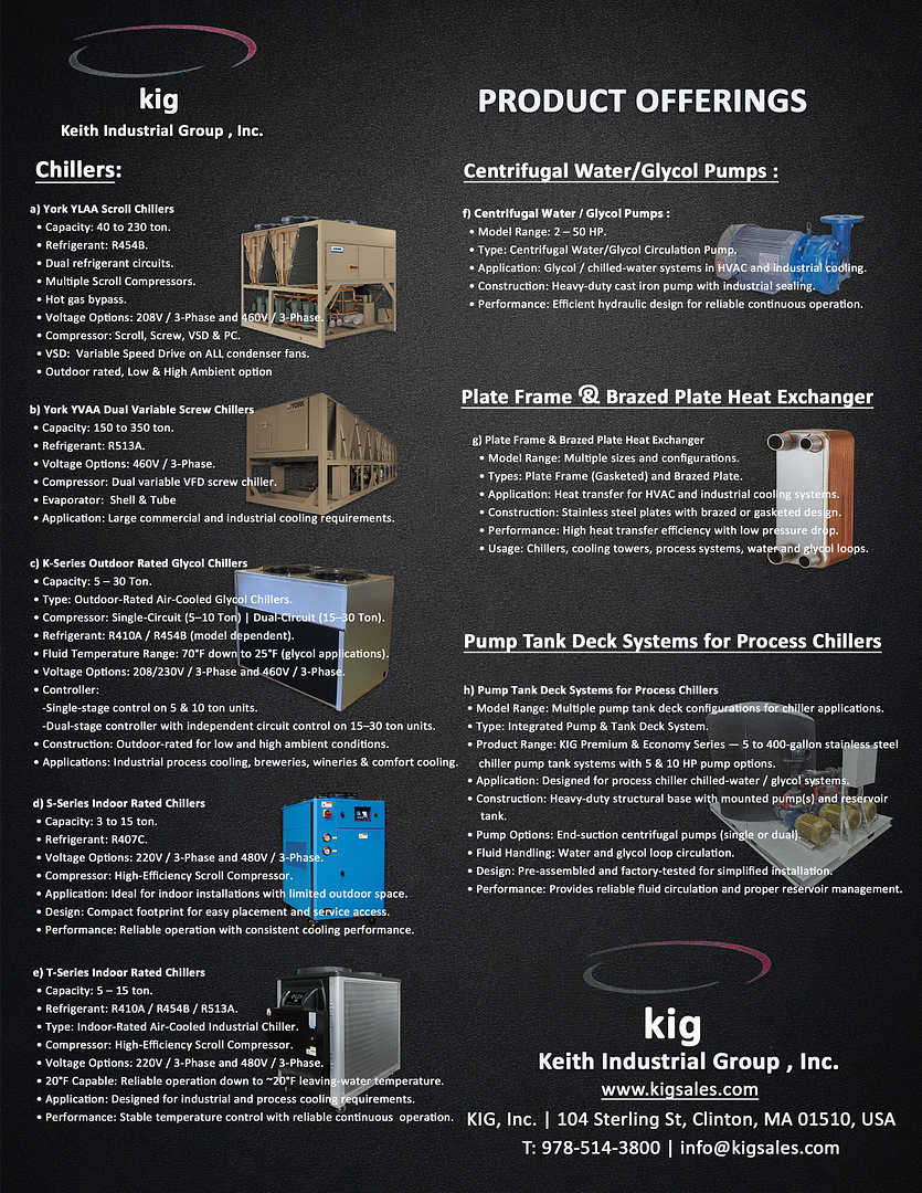 KIG Product Offerings – Chillers, Pumps & Industrial Cooling Systems