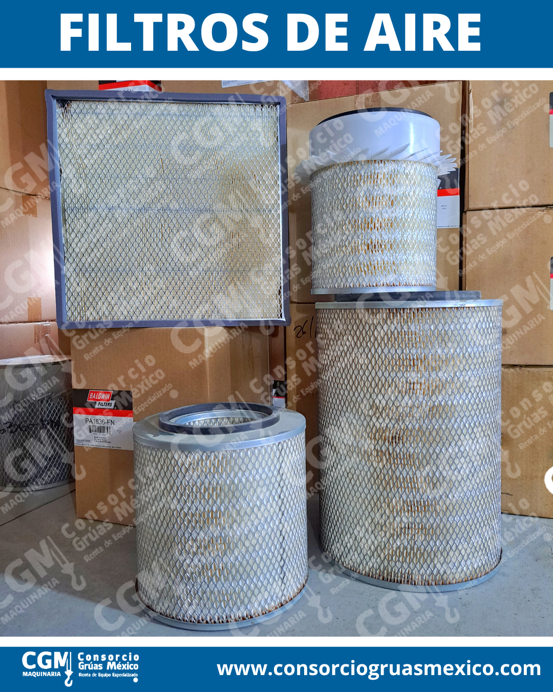 Filtros de aire para grúas hidráulicas, mecánicas, neumáticas y perforadoras.  