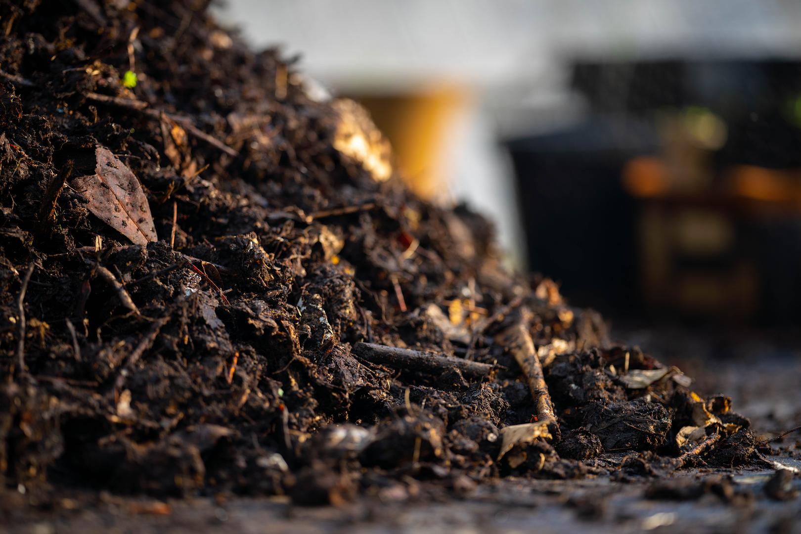 Ceasars screener processing finished compost at an organics facility