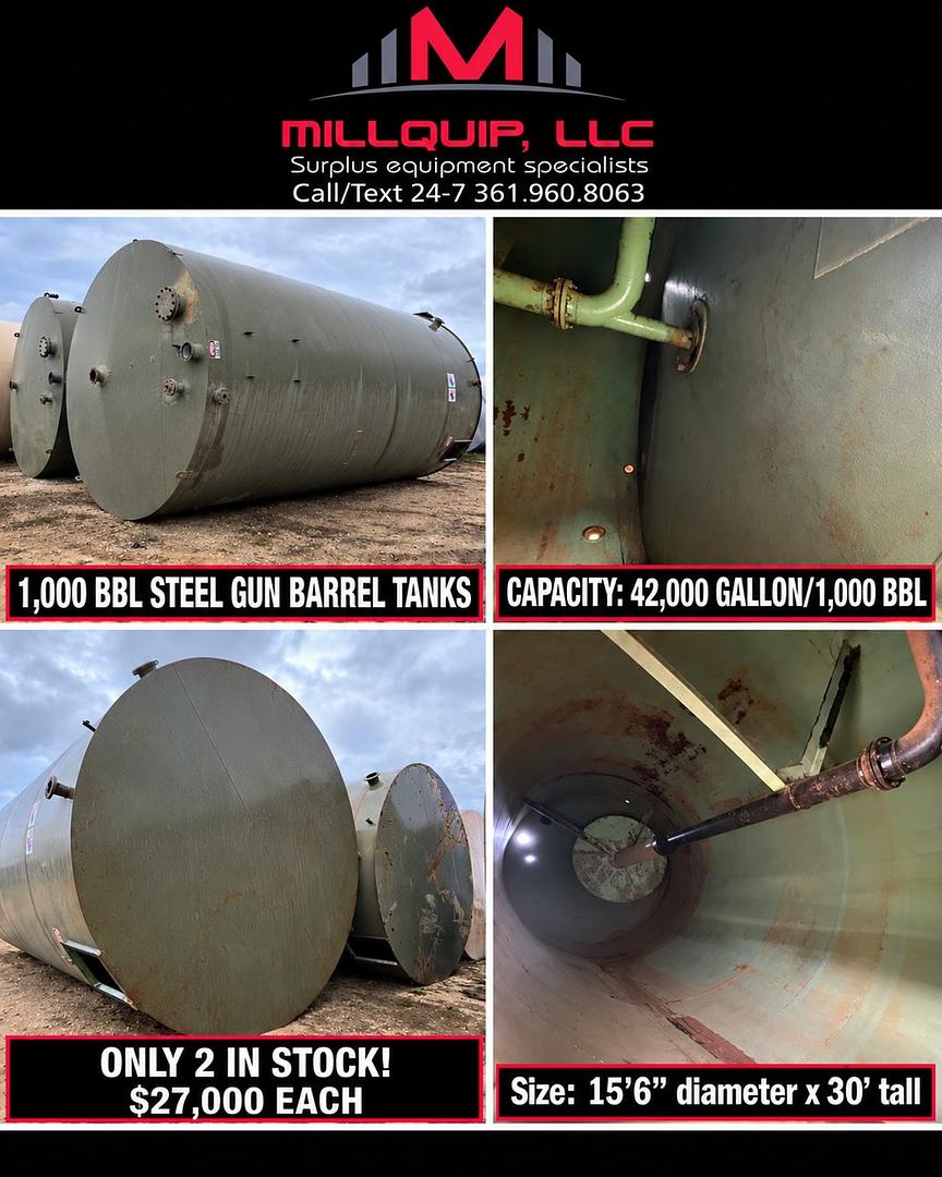 1,000 BBL Steel Gun Barrel Tanks for Oilfield Production