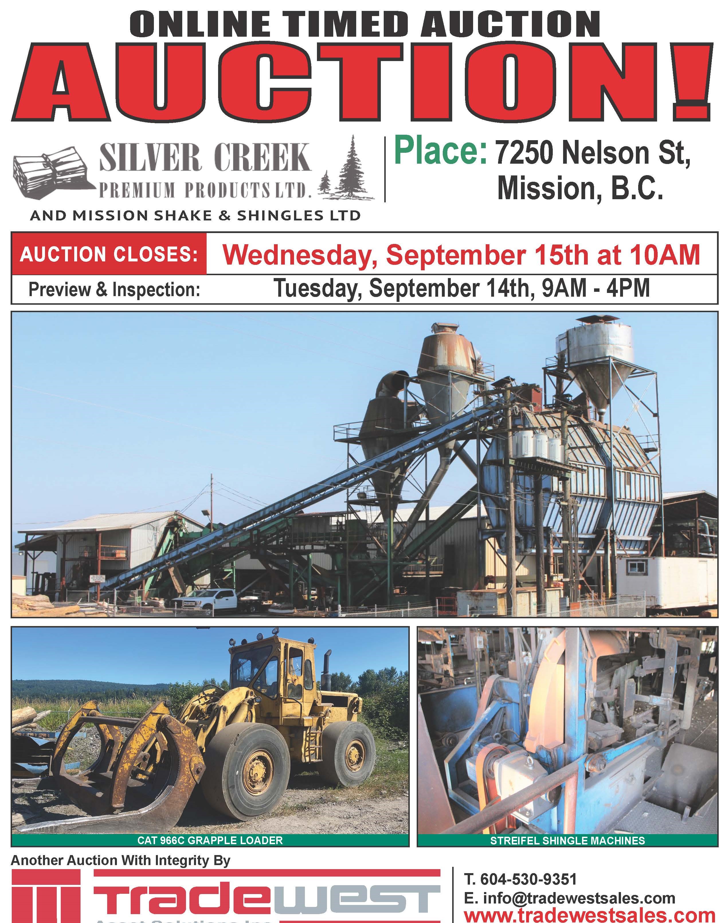 PAST AUCTION- SILVER CREEK PREMIUM PRODUCTS & MISSION SHAKE & SHINGLES 