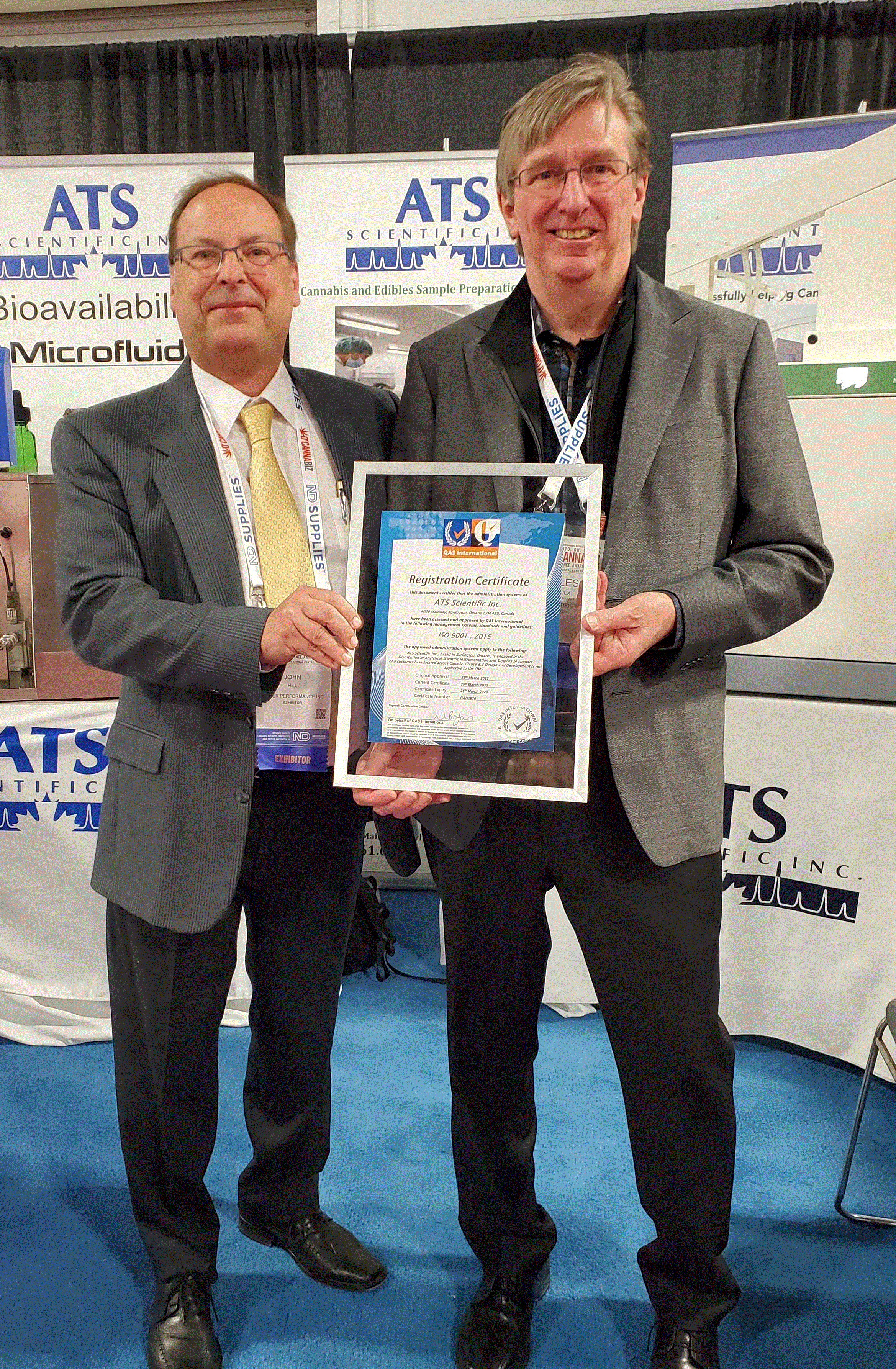 ATS Scientific presented with ISO 9001 : 2015 Certification