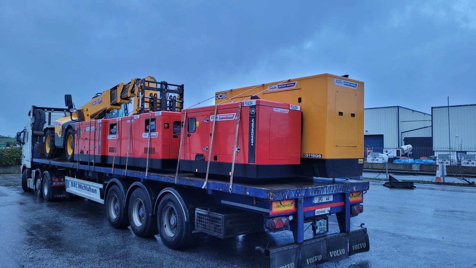 Full Load of 18m JCB Telehandler, 3x 45kva Rental Spec Generators, JCB 115kva Generator and 2x Fuel Bowsers heading for our depot in Scotland 