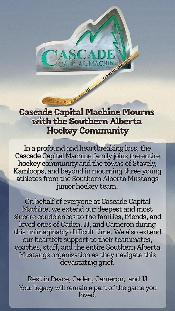 Cascade Capital Machine Mourns  with the Southern Alberta  Hockey Community