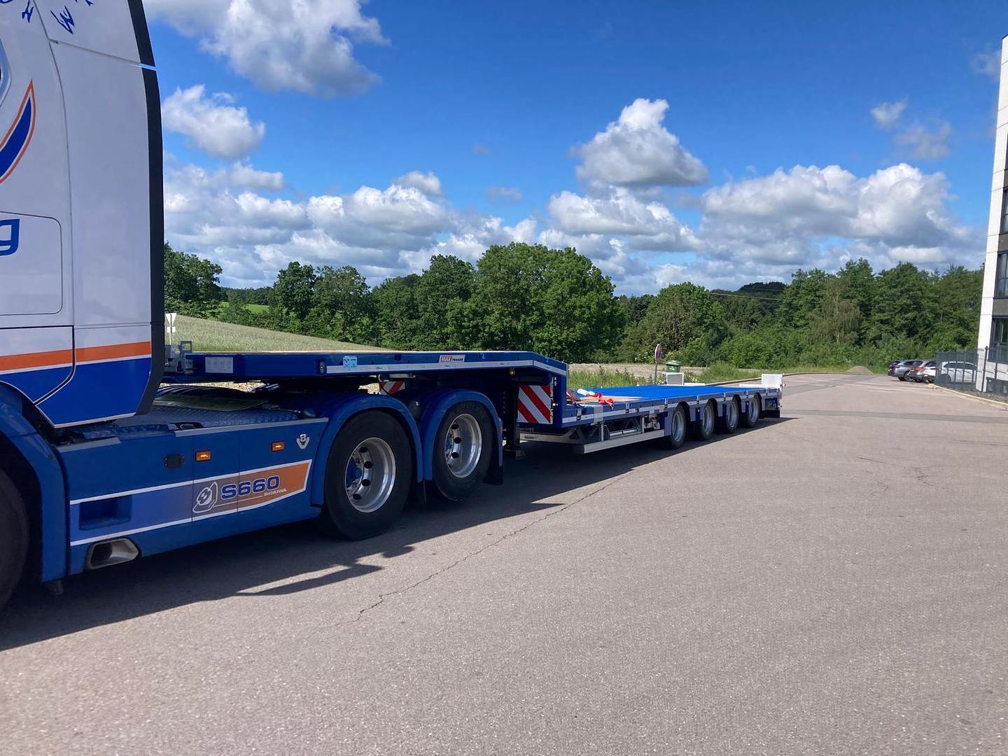 Armstrong Transport Services on collection of 1 of 3 new Faymonville and MAX Trailers from Luxembourg