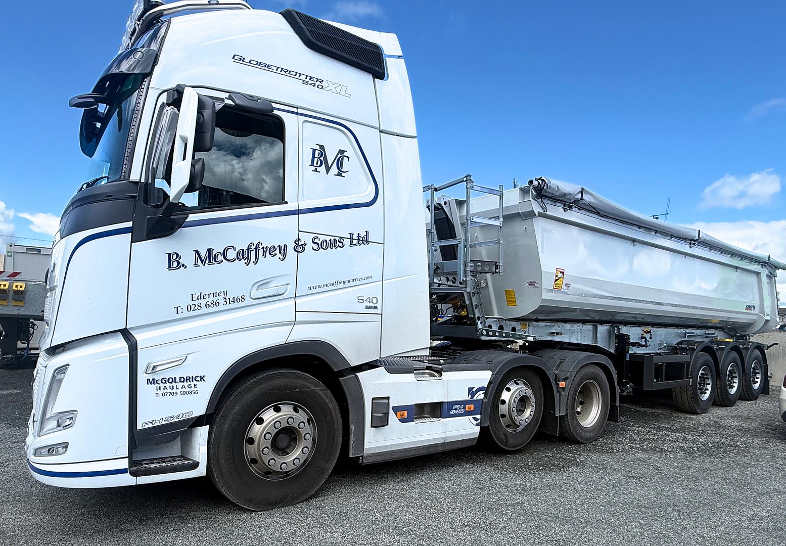 McGoldrick Haulage, on collection of new Schmitz tipping trailer