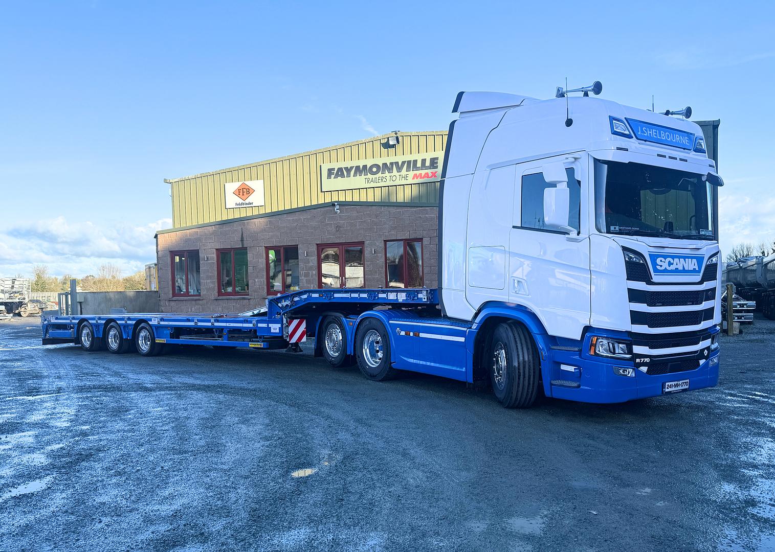 J Shelbourne Haulage Ltd, on collection of new Faymonville MultiMAX trailer