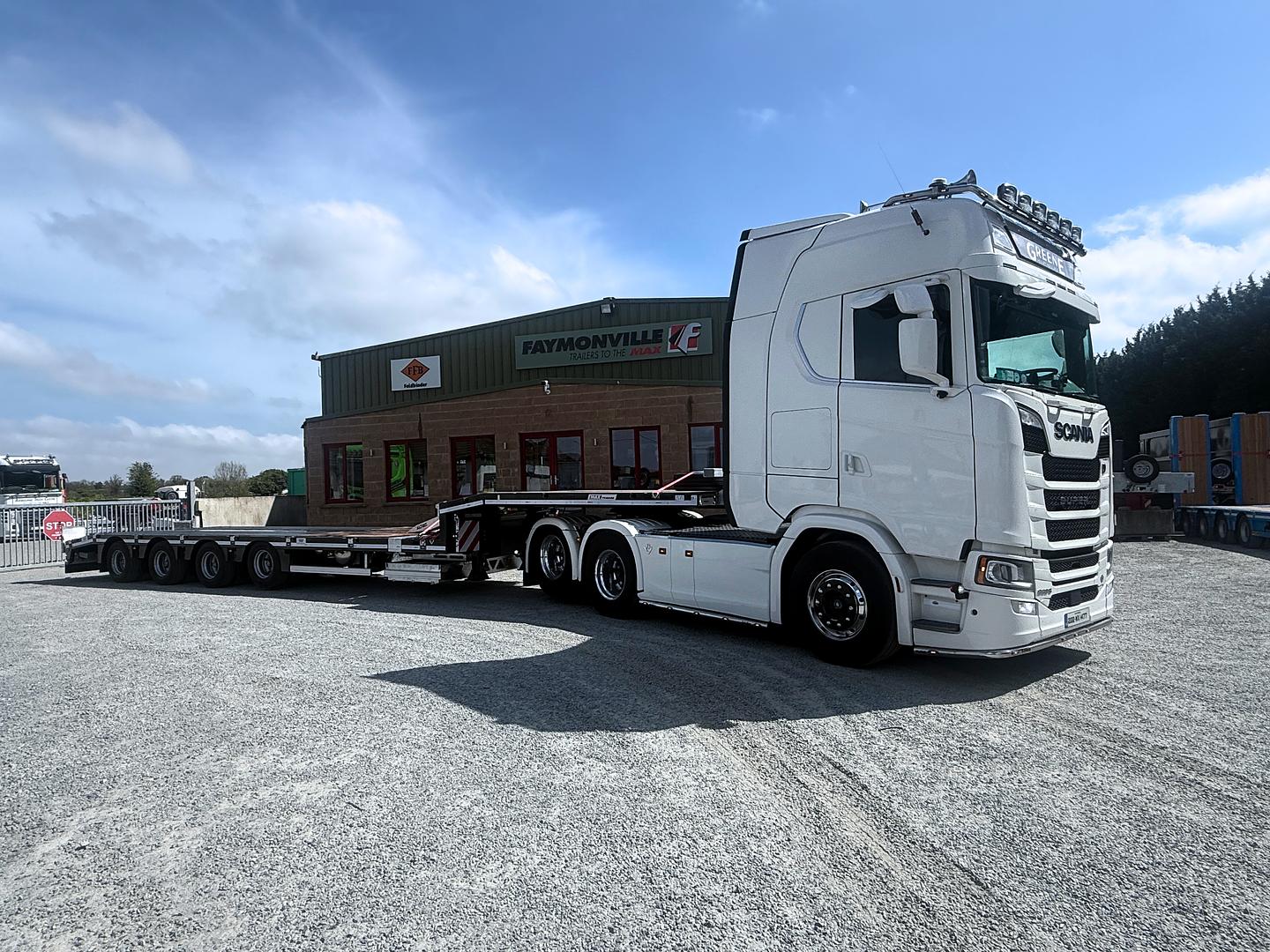 Greene Plant & Haulage on collection of new MAX Trailer, 4 axle low loader