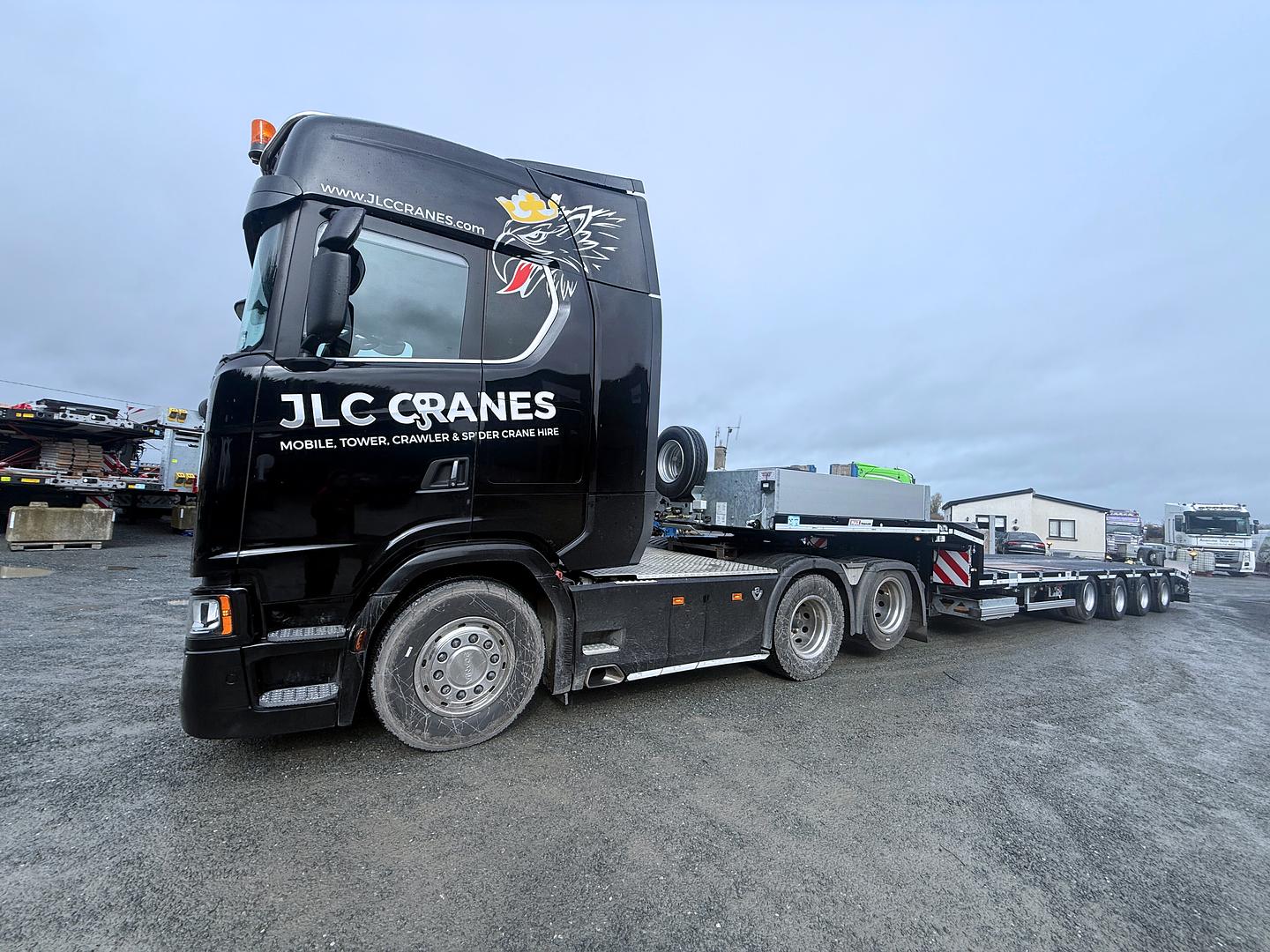 JLC Cranes, on collection of their New MAX Trailer, 4 axle power steered step frame