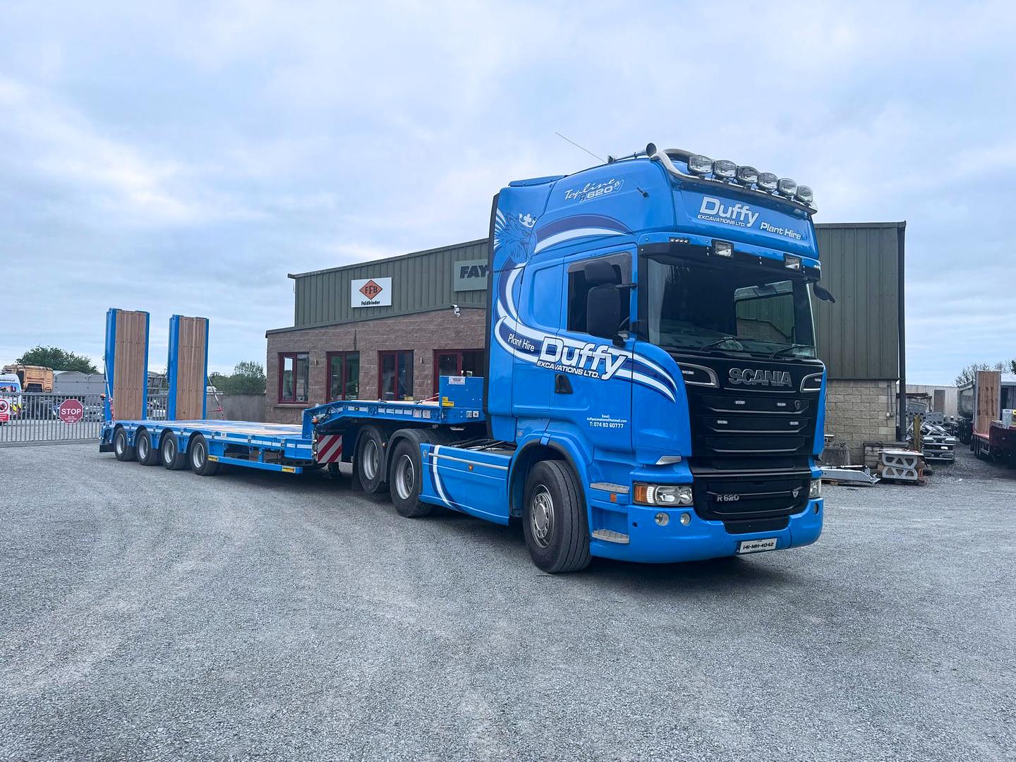Duffy Excavations & Civils Ltd, Donegal on collection of new Faymonville, low loader