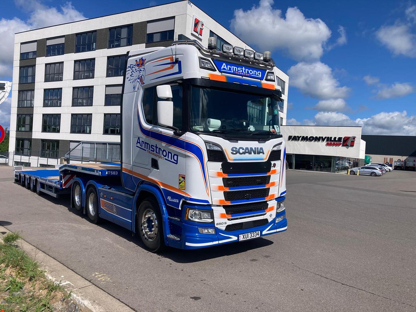 Armstrong Transport Services on collection of 1 of 3 new Faymonville and MAX Trailers from Luxembourg