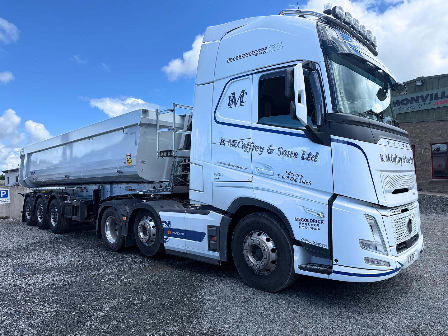 McGoldrick Haulage, on collection of new Schmitz tipping trailer