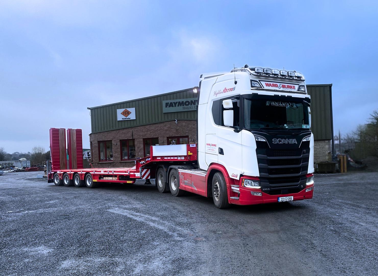 Hynes Plant & Tool Hire, on collection of a new Faymonville 4 axle low loader