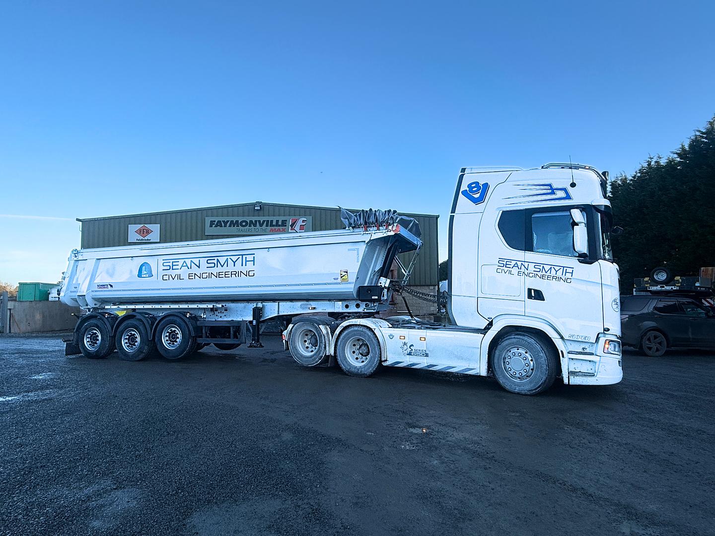 Sean Smyth Civil Engineering on collection of their new Schmitz Tipping Trailer