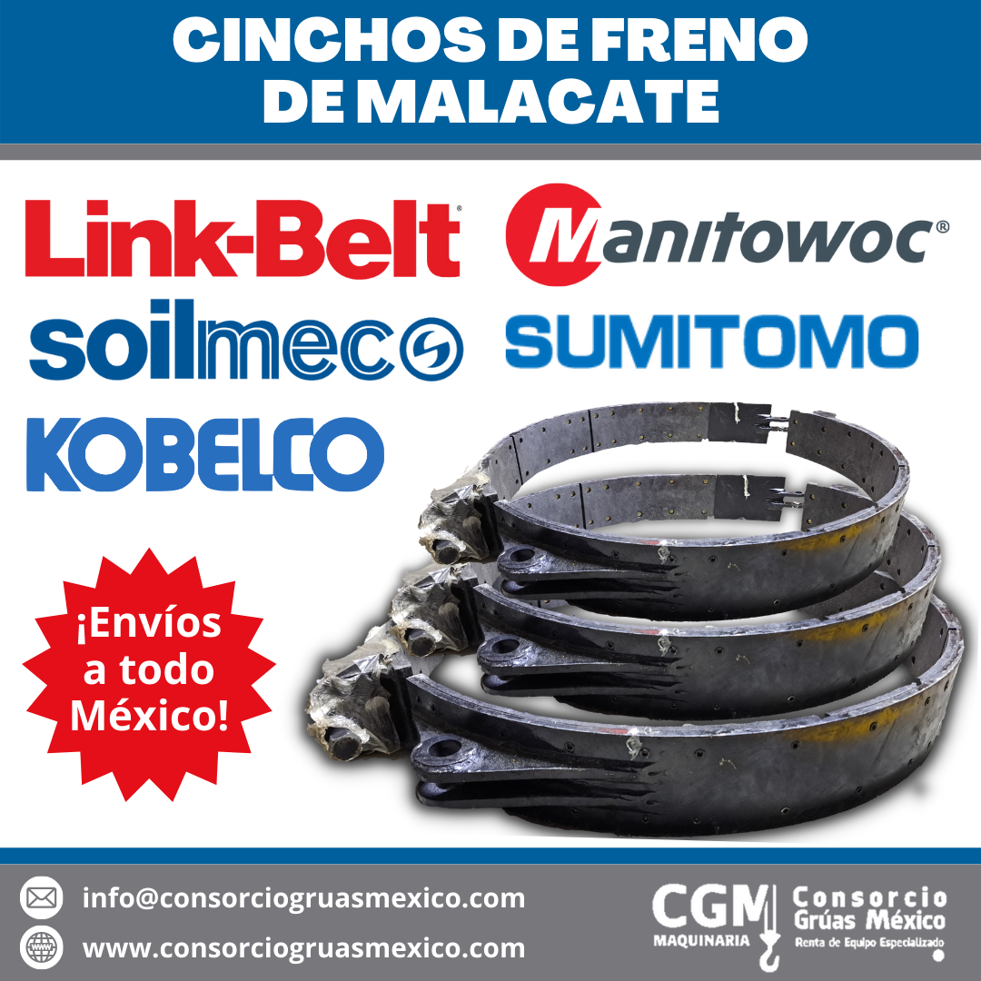 Cinchos de freno de malacate grúas hidráulicas, mecánicas y neumáticas.
