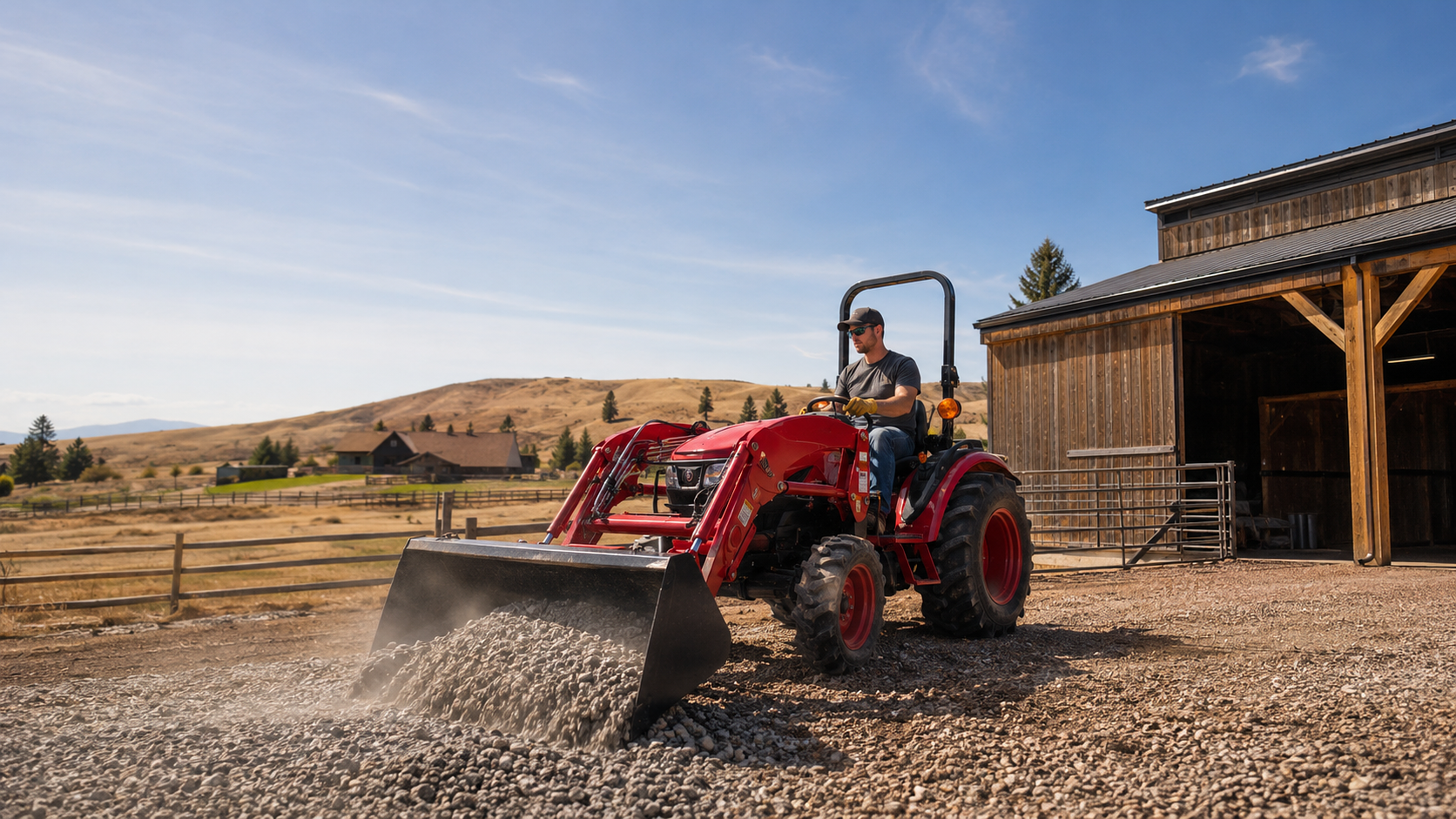 Homeowner using a compact tractor for yard work on their property