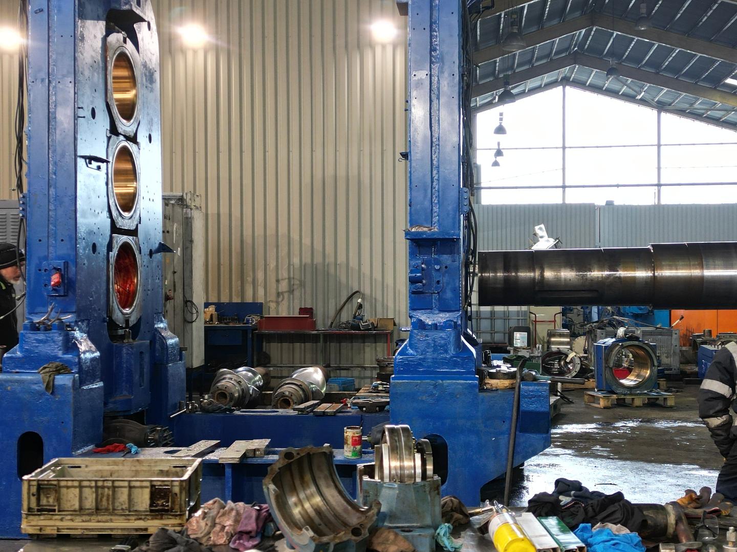 Overhaul underway - The Shaw 3 roll vertical stack calender.