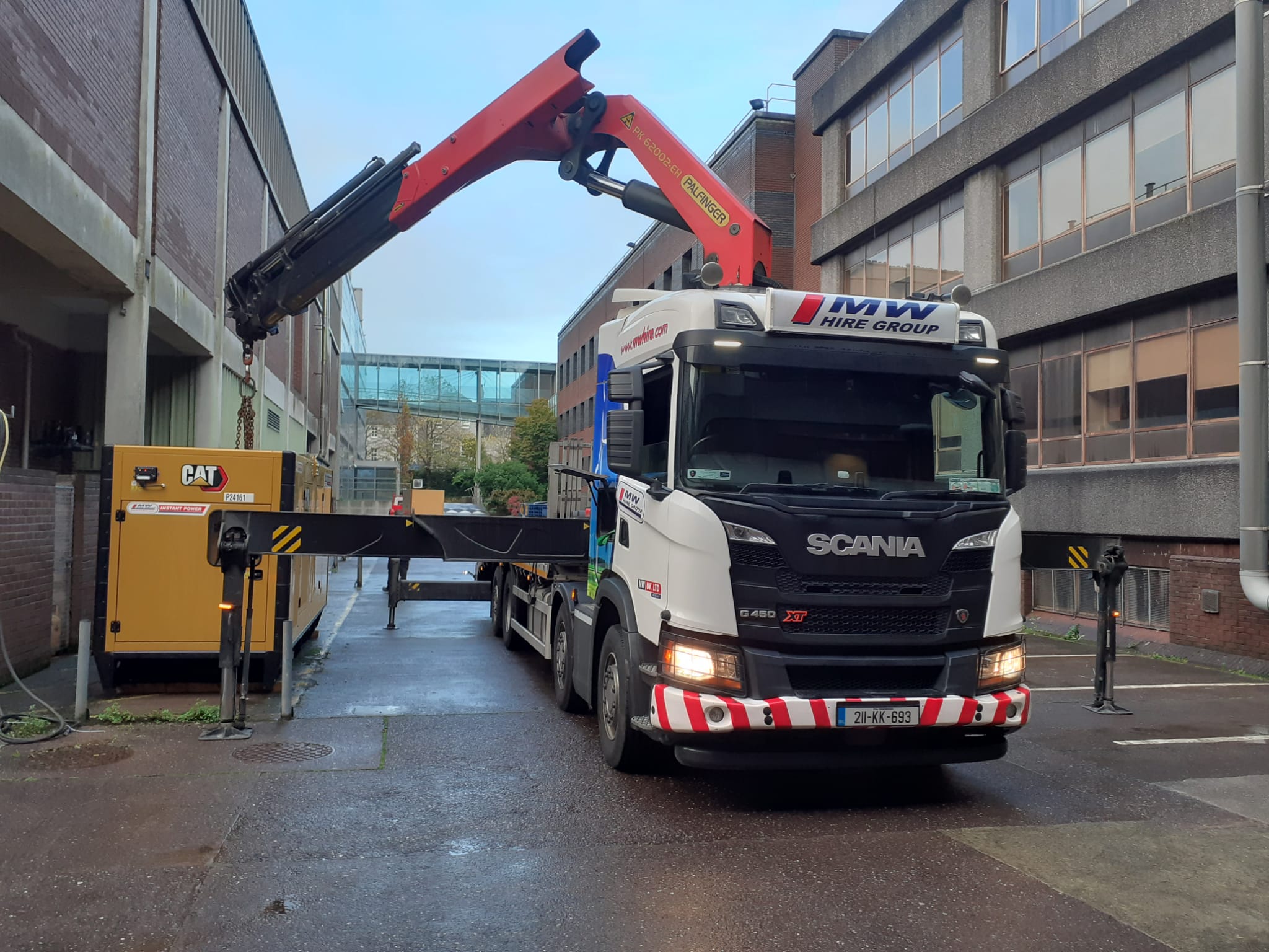 400 Kva CAT Generator Being put in place by one of our Hi-Ab Trucks in Cork 