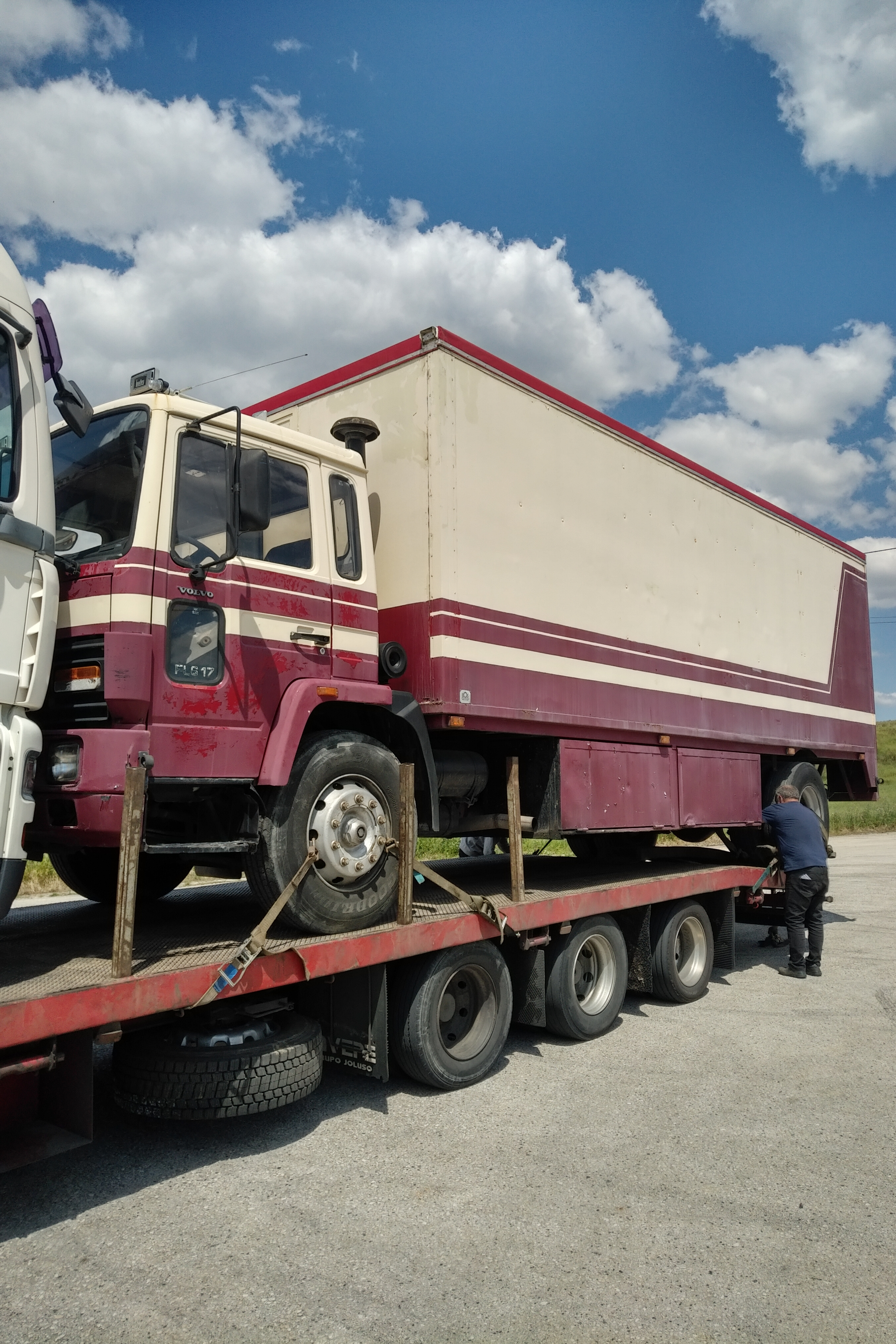 Just landed. For sale left hand drive Volvo FL617 17.5 ton box lorry with tail lift. On 10 studs.