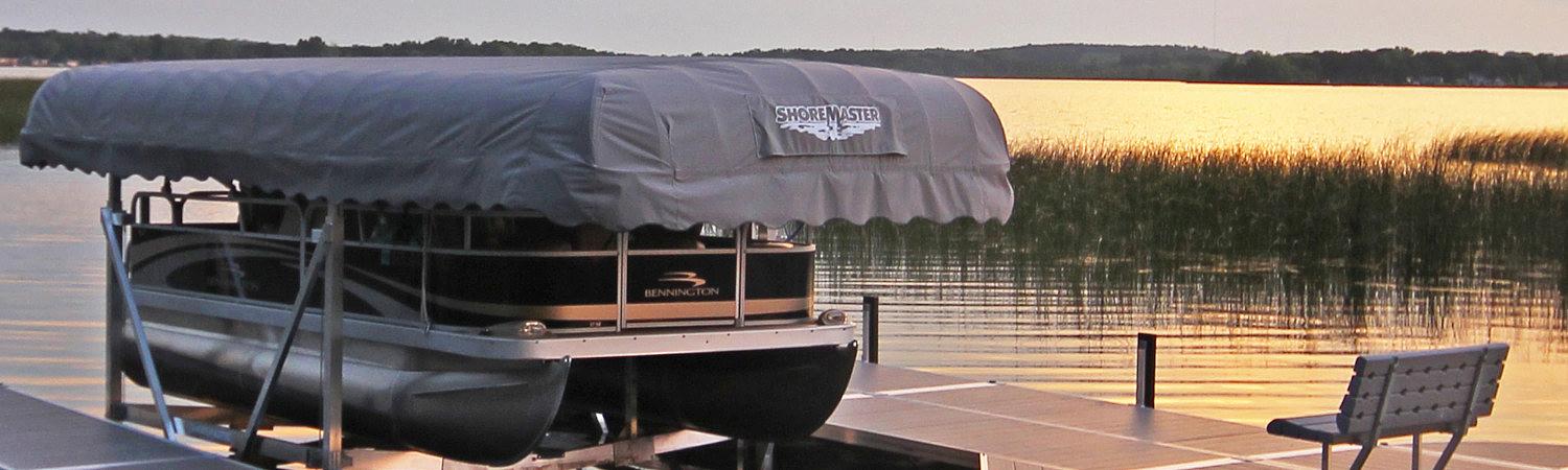 ShoreMaster boat lift canopy at sunset